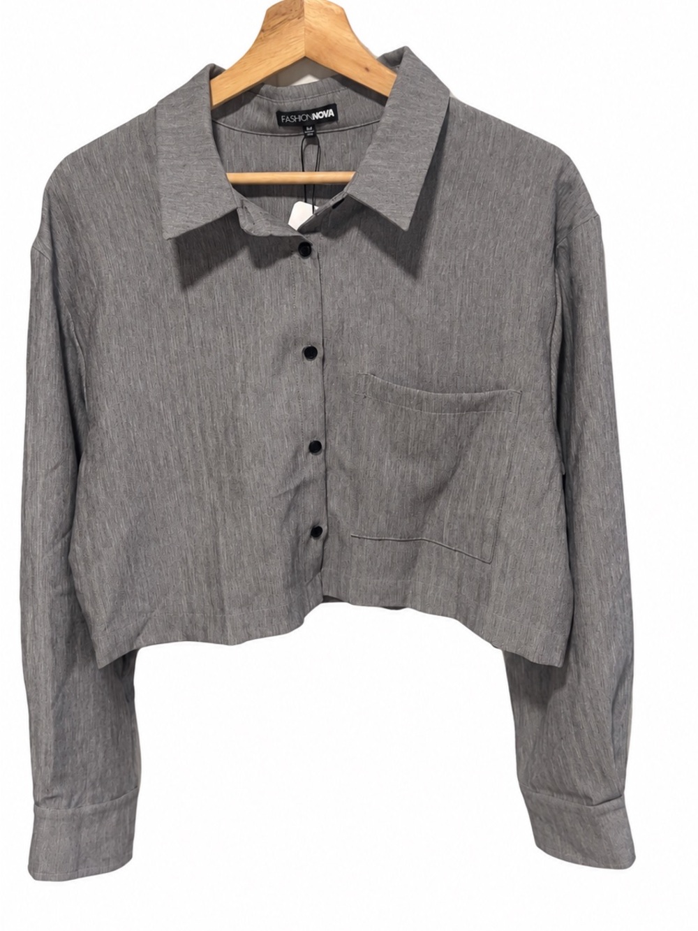 Fashion Nova Gray Cropped Button-Down Top